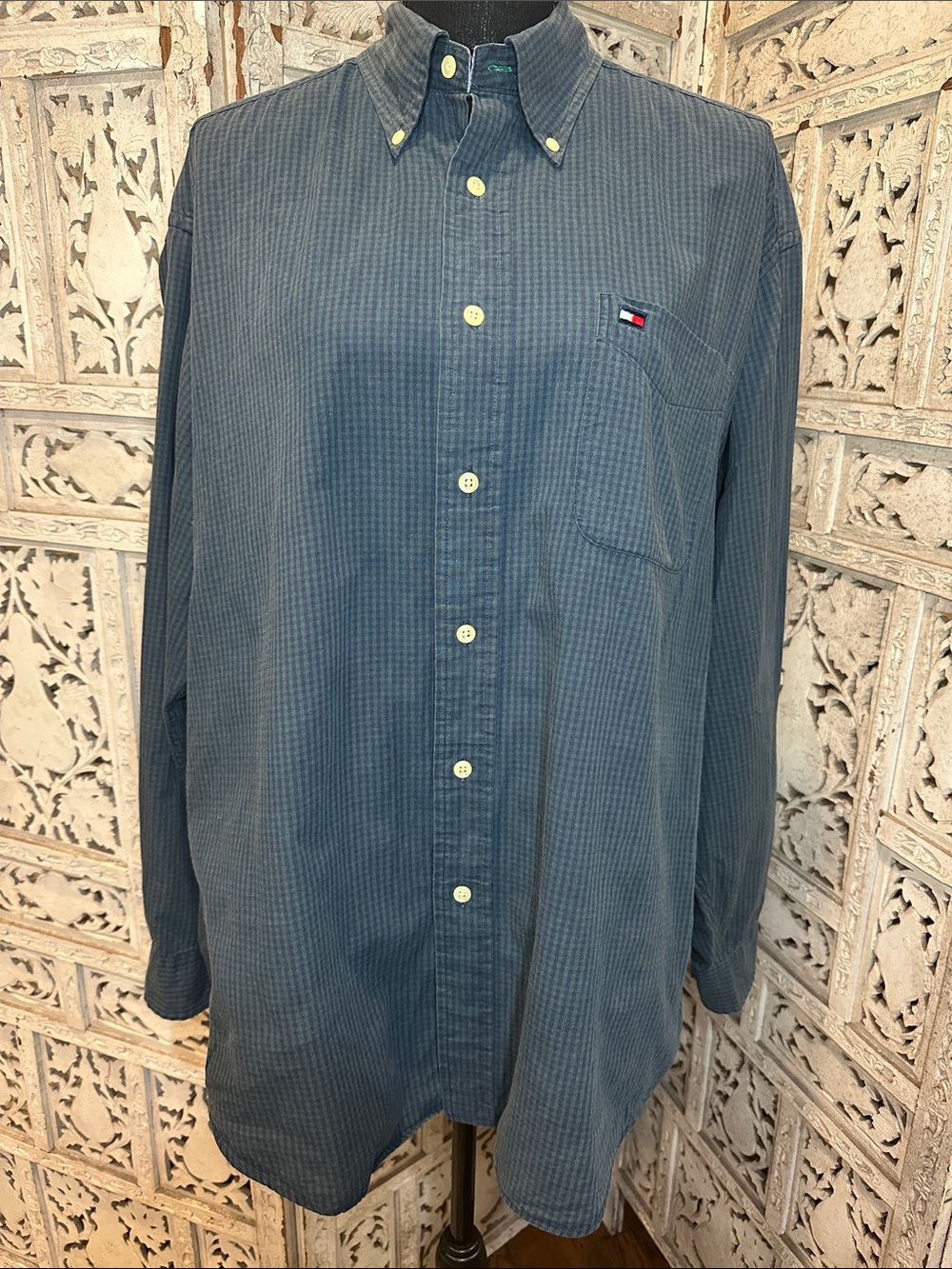 Vintage Tommy Hilfiger Men's Slate Blue Button-Down Shirt